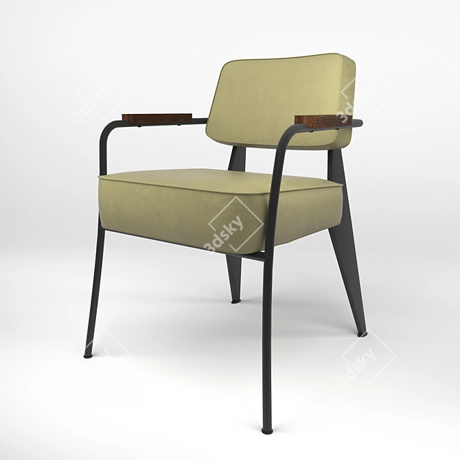 Modern Leather Armchair with Metal Legs 3D model image 5