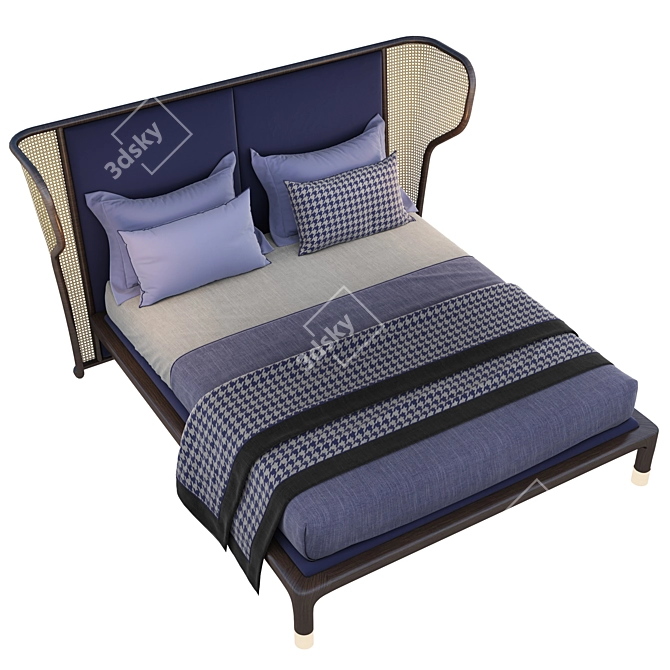 Elegant Double Bed with Upholstered Headboard 3D model image 3