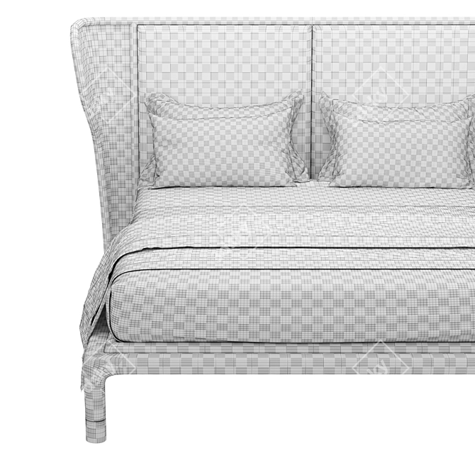 Elegant Double Bed with Upholstered Headboard 3D model image 4