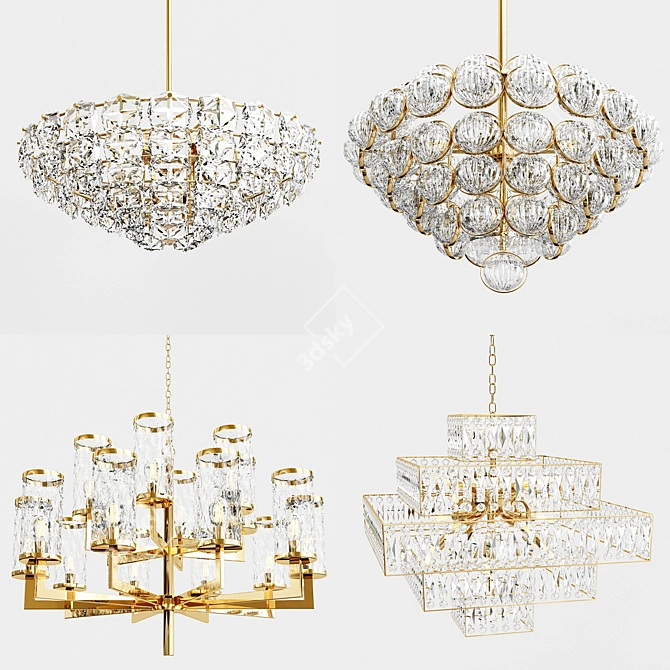 Elegant Gold Glass Chandelier 3D model image 1