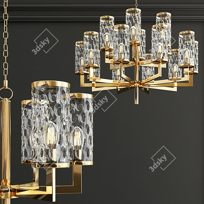Elegant Gold Glass Chandelier 3D model image 5
