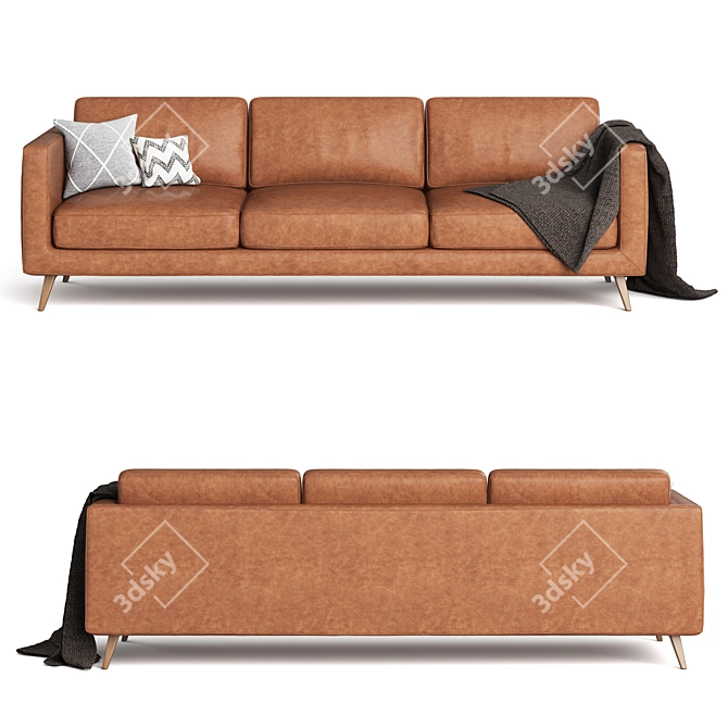 Mid Century Leather Sofa 3D model image 3