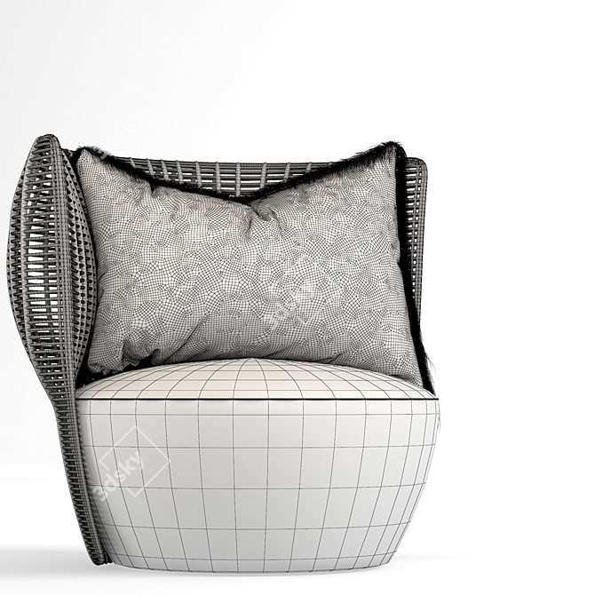 Modern Wood and Fabric Single Sofa 3D model image 5