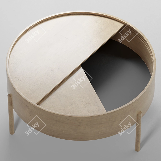 Rustic Round Coffee Table: Unfinished Wood, Storage, 3 Legs 3D model image 1