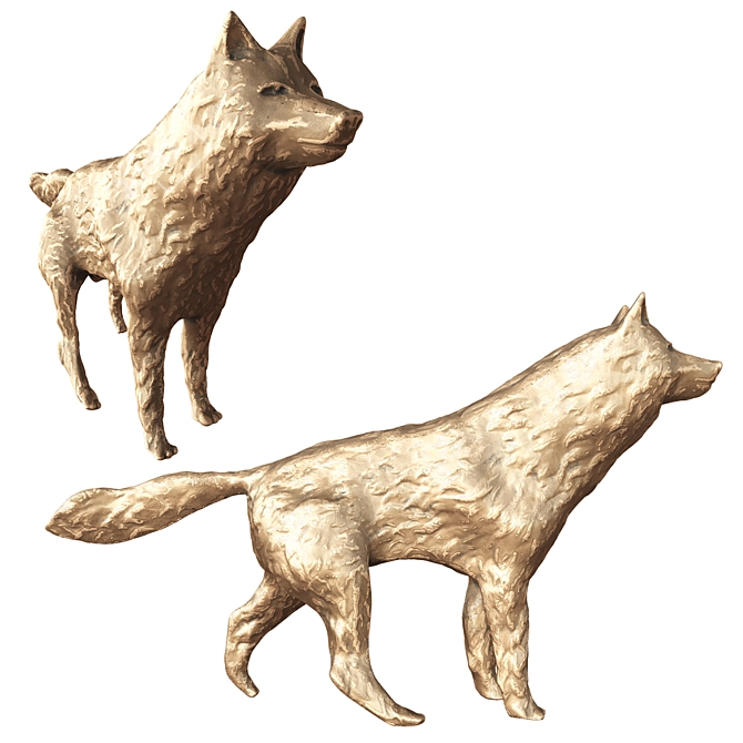 Bronze Wolf Sculpture - 32cm 3D model image 6