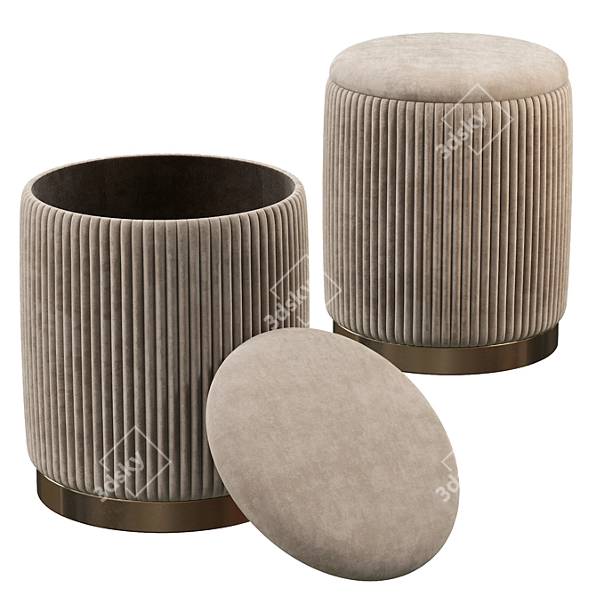 Gray Velvet Storage Ottomans - Set of 2 3D model image 3