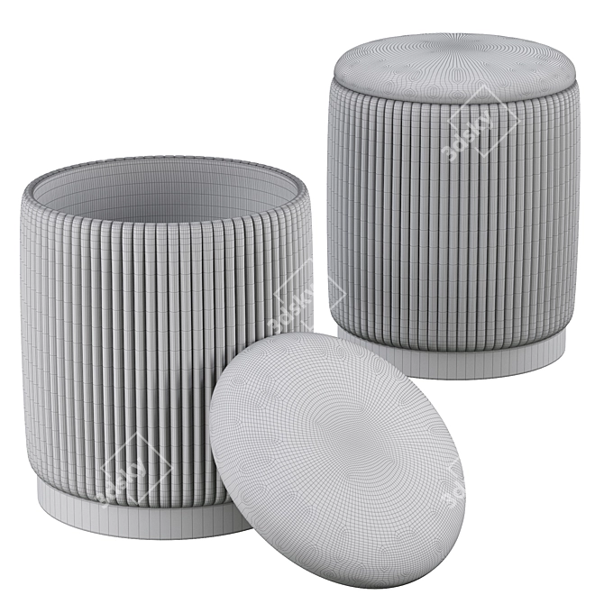 Gray Velvet Storage Ottomans - Set of 2 3D model image 4