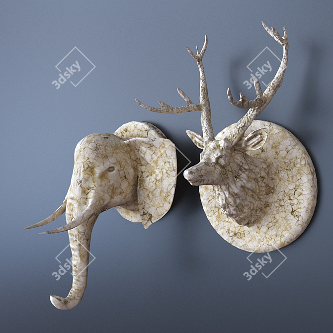 Wild Elegance: Marble Deer & Elephant Wall Sculpture 3D model image 1