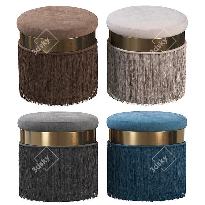 Mauve Velvet Fringed Ottoman 3D model image 1