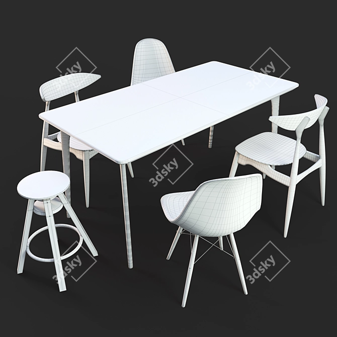 Modern Dining Set: Table & Chairs 3D model image 6