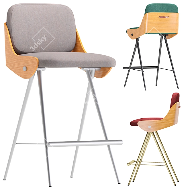 Stylish Isla Semi Bar Stool 3D model image 1