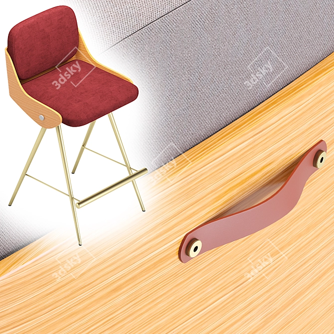 Stylish Isla Semi Bar Stool 3D model image 2