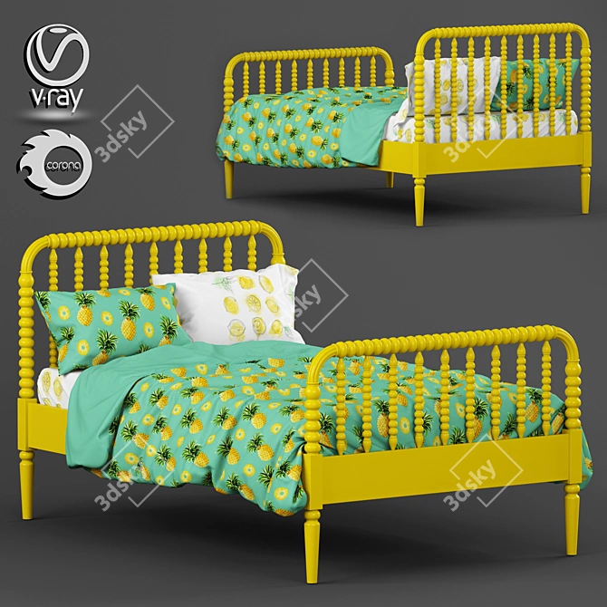 Teal Jenny Lind Kids Bed 3D model image 1