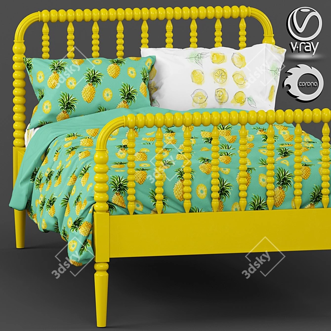 Teal Jenny Lind Kids Bed 3D model image 2