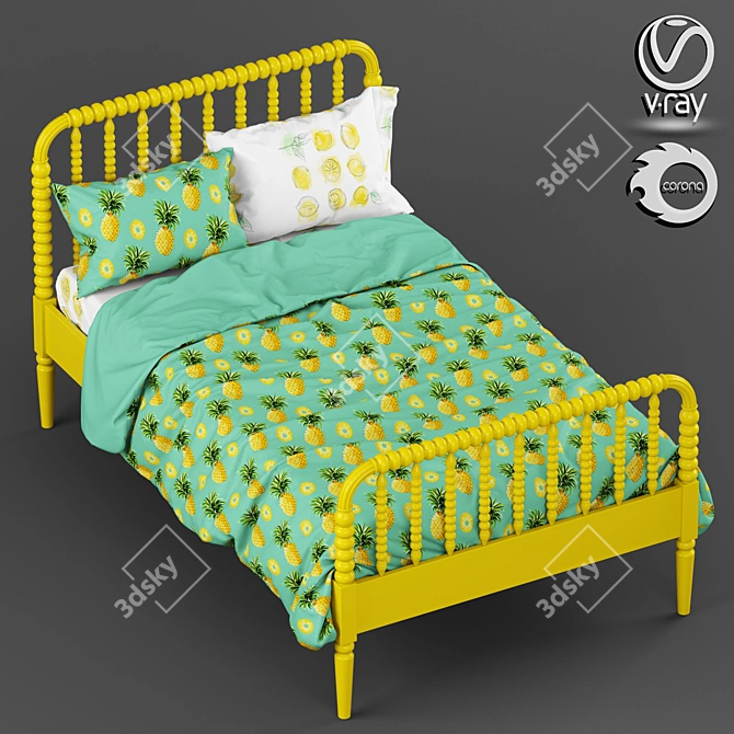 Teal Jenny Lind Kids Bed 3D model image 3