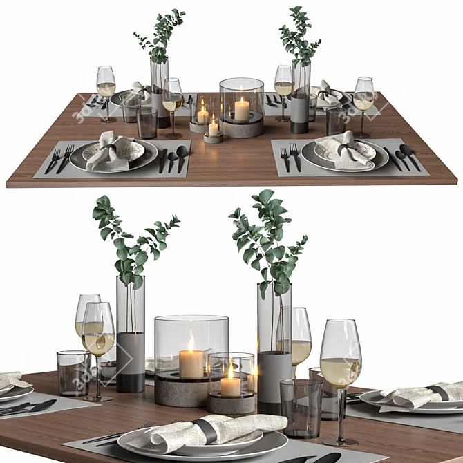 Table Setting with Eucalyptus  Stylish and Versatile Home Decor 3D model image 1