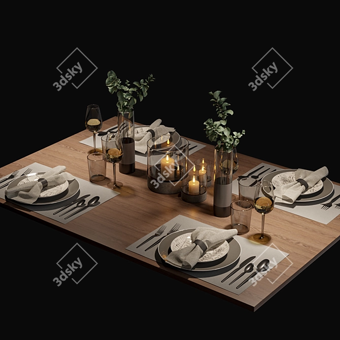 Table Setting with Eucalyptus  Stylish and Versatile Home Decor 3D model image 4