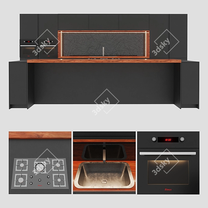 Sleek Modern Kitchen Design 3D model image 2