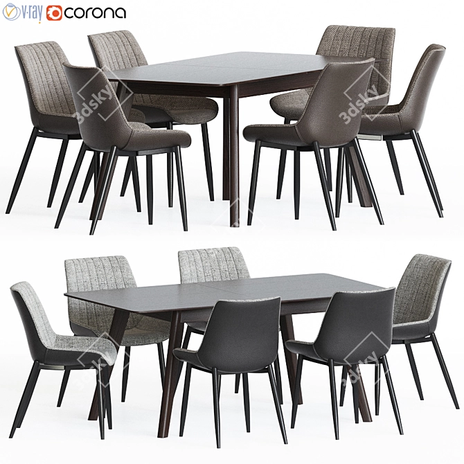 Modern Gray Dining Set 3D model image 1