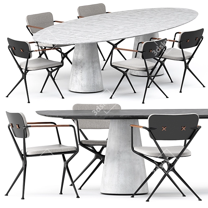 Sleek EXES Chair & CONIX Oval/Rectangular Tables by Royal Botania 3D model image 1