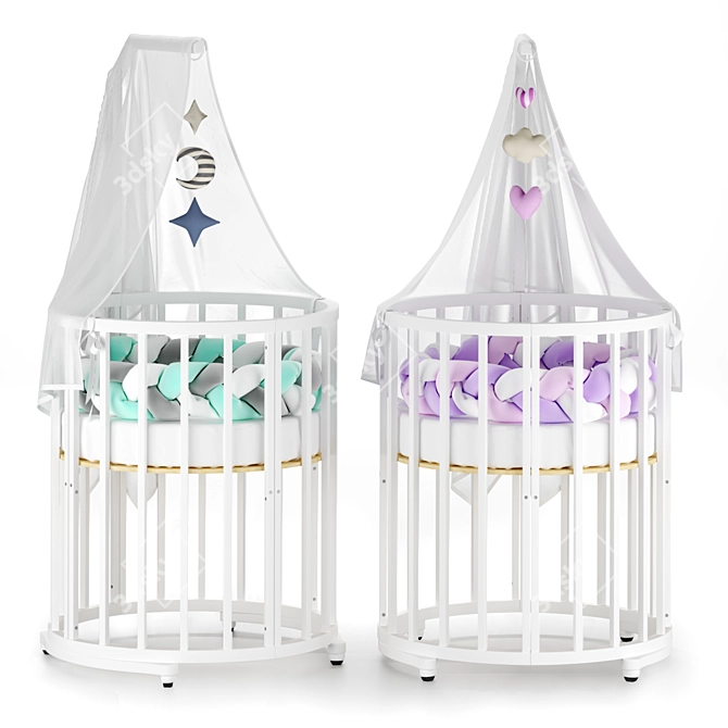 Convertible Round Baby Cot with Textures 3D model image 1