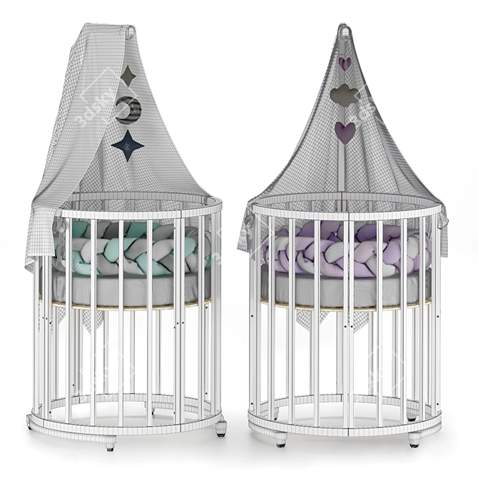 Convertible Round Baby Cot with Textures 3D model image 2