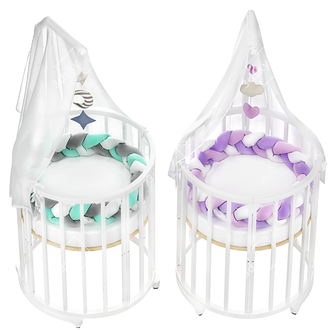 Convertible Round Baby Cot with Textures 3D model image 3