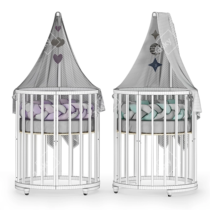 Convertible Round Baby Cot with Textures 3D model image 6