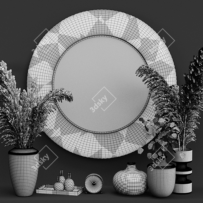 Unique Decorative Set: Mirror, Clock & Vases 3D model image 5