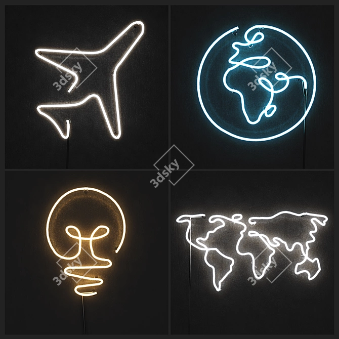 Modern Neon Light Set 3D model image 1