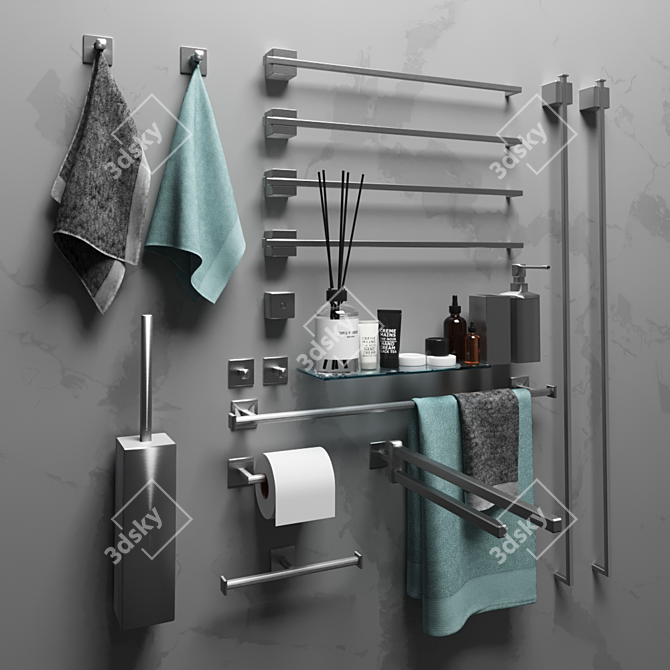 Cubic Stainless Steel Bathroom Accessories 3D model image 1