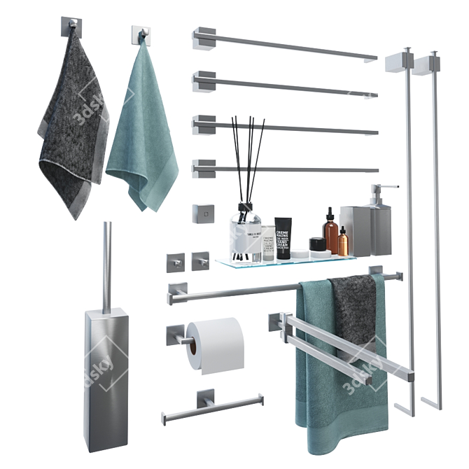 Cubic Stainless Steel Bathroom Accessories 3D model image 3