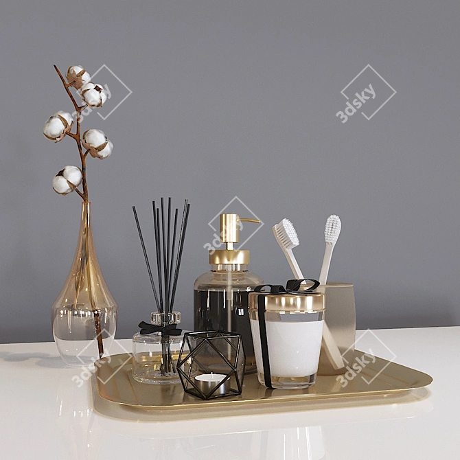 Bathroom Décor Set: Dispenser, Cream, Candle, Aromatherapy, Toothbrush Holder, Glass Vase. 3D model image 1