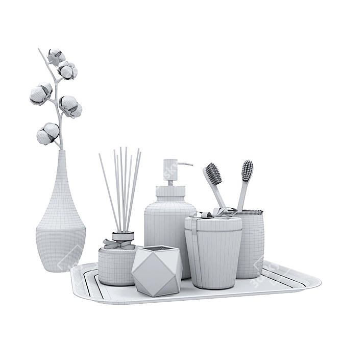 Bathroom Décor Set: Dispenser, Cream, Candle, Aromatherapy, Toothbrush Holder, Glass Vase. 3D model image 2