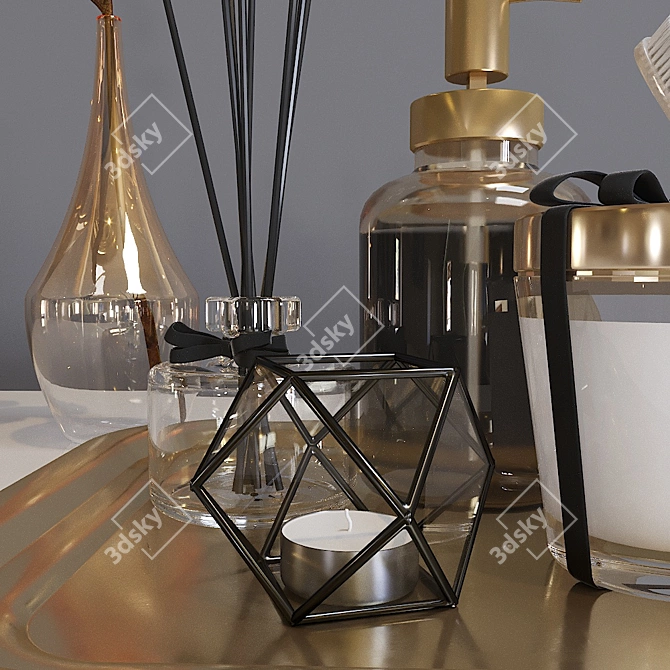 Bathroom Décor Set: Dispenser, Cream, Candle, Aromatherapy, Toothbrush Holder, Glass Vase. 3D model image 3