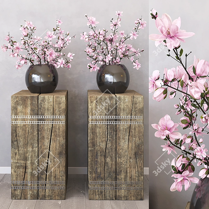 Magnolia Branch Decor Set 3D model image 1