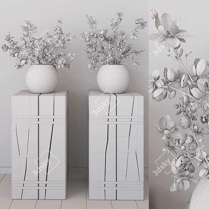 Magnolia Branch Decor Set 3D model image 4
