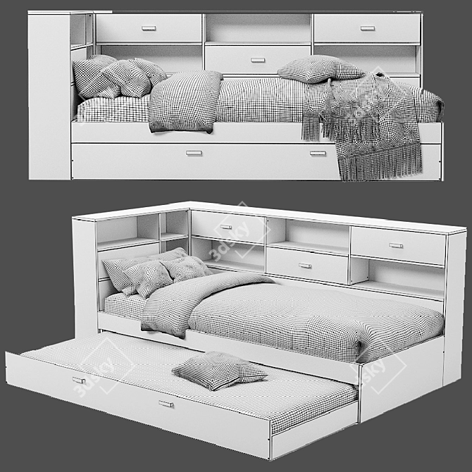 YANN Children's Bed with Shelves: Organize and Sleep 3D model image 7