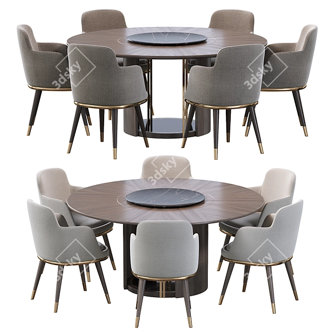 Elegant Sendai Round Dining Set 3D model image 1