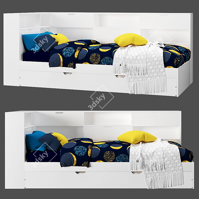 YANN Children's Bed with Shelves: Organize, Sleep, & Play 3D model image 1