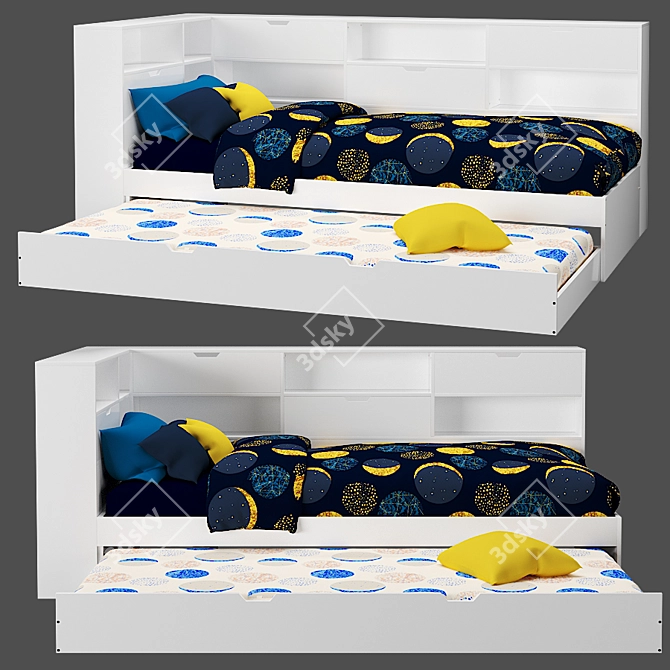 YANN Children's Bed with Shelves: Organize, Sleep, & Play 3D model image 2