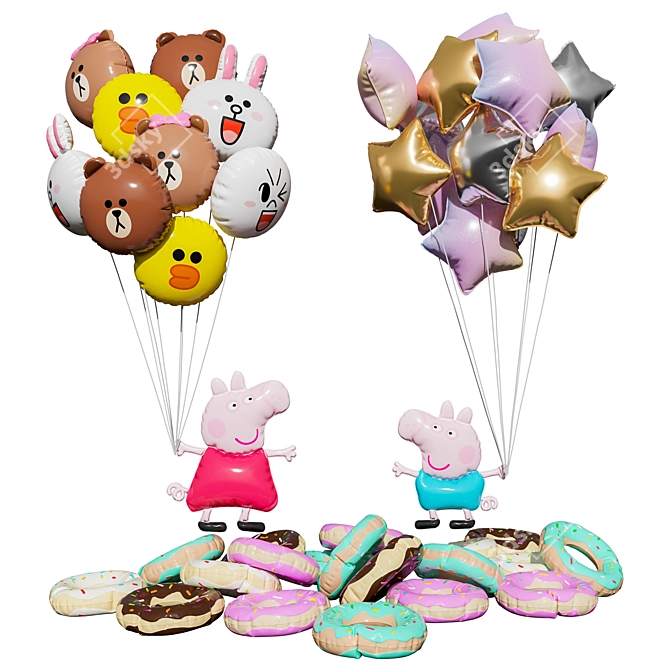 Whimsical Balloon Assortment 3D model image 1