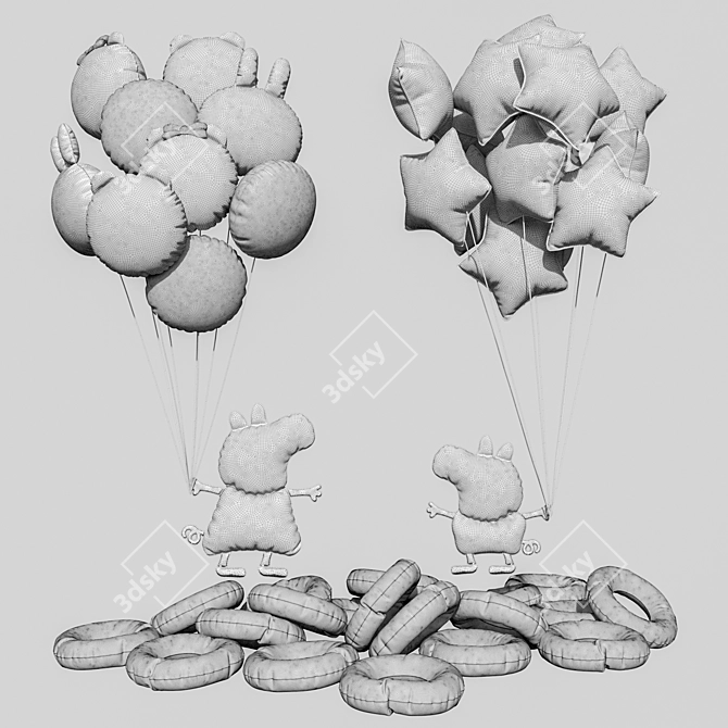 Whimsical Balloon Assortment 3D model image 2