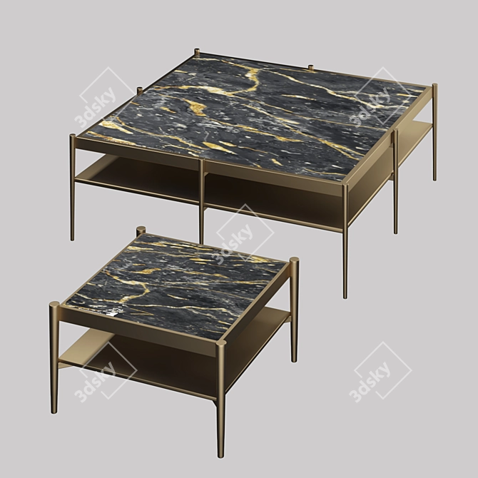 Modern Square Table Set 3D model image 1