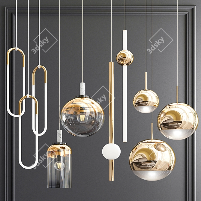 Sleek Metal Pendant Lights 3D model image 3