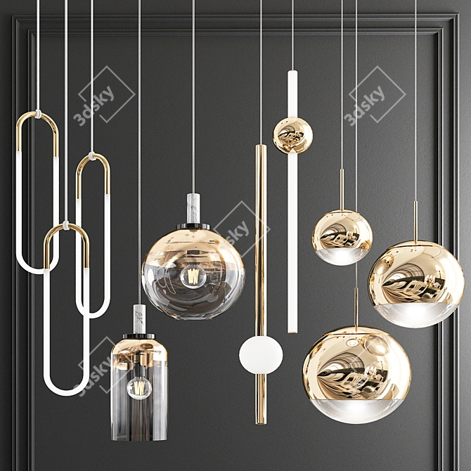 Sleek Metal Pendant Lights 3D model image 4