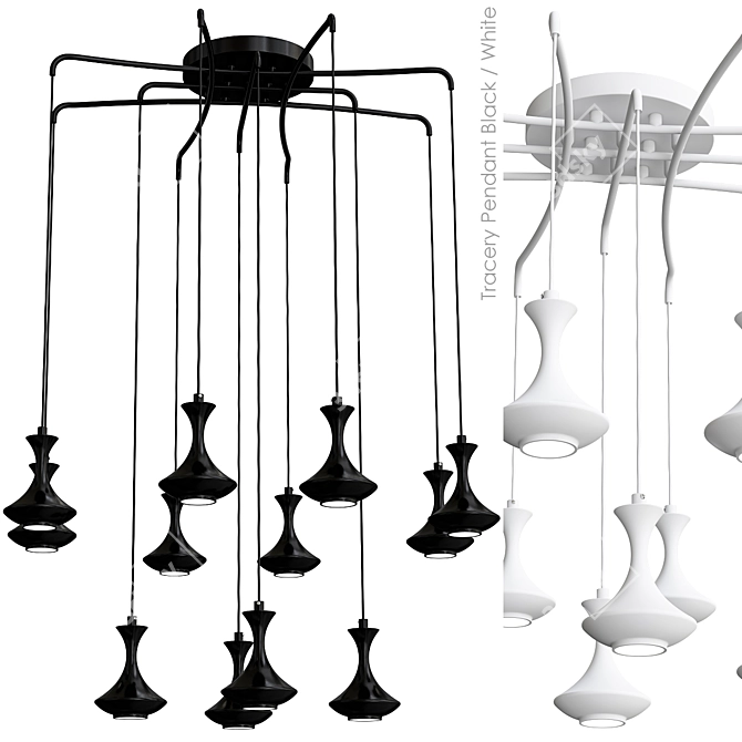 Tracery Pendant: Black & White Bliss 3D model image 1