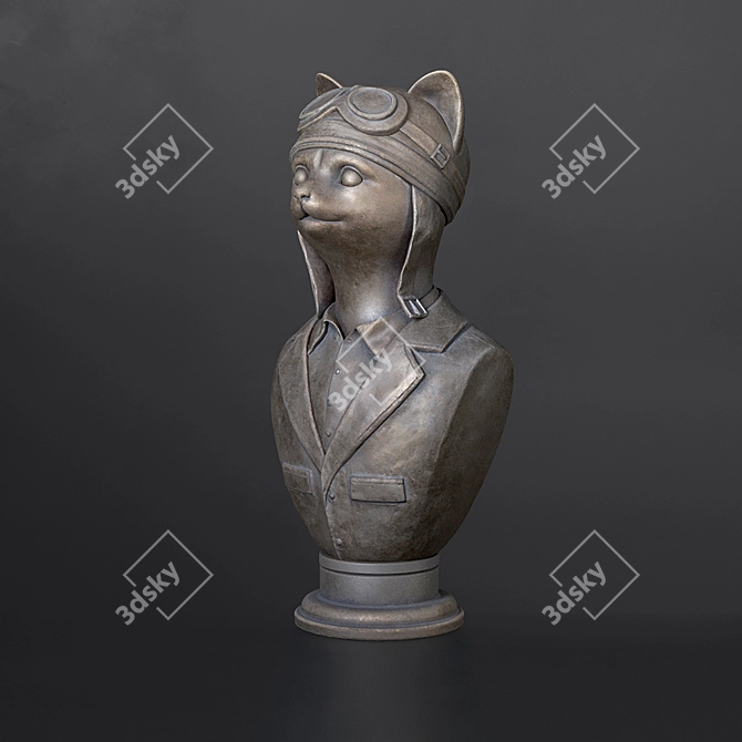 Feline Flyer: Cat Pilot Bust 3D model image 2