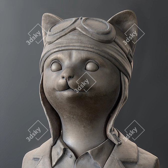 Feline Flyer: Cat Pilot Bust 3D model image 4