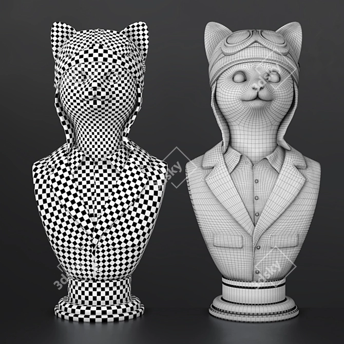 Feline Flyer: Cat Pilot Bust 3D model image 9